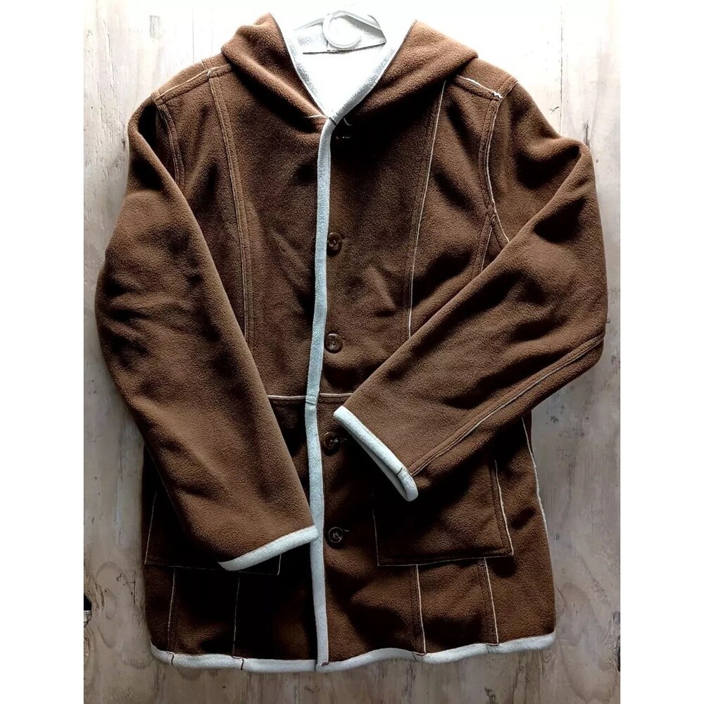 Susan Graver Reversible Fleece Coat Size L – Beige / Brown – Button Front